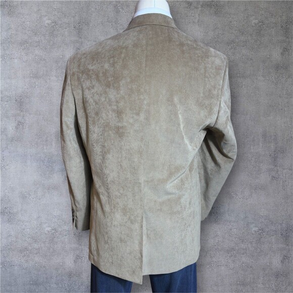 CHAPS Mens 46R Beige Sand Velvet Blazer Sport Coat Two Button Suit Jacket - Picture 4 of 13